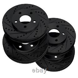 For 1999-2004 Jeep Grand Cherokee Front Rear Black Drilled Slotted Brake Rotors