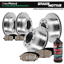 Front & Rear 4 Drill Slot Brake Rotors And 8 Ceramic Pads For Chevy GMC 2WD 4WD