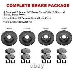 Front Rear Black Brake Rotors Drill Slot+Ceramic Pads+Hardware Kit CBC. 27041.42