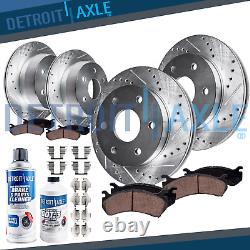 Front & Rear Brake Drilled Rotors + Brake Pads for 2010 2011 Ford F-150 6 Lugs