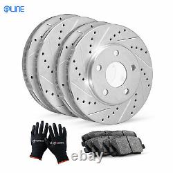 Front Rear Brake Rotors Drill Slot Silver+Super Duty Pads and Hardware Kit R518