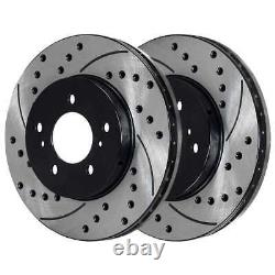 Front & Rear Drilled Slotted Brake Rotors Black & Pads for Toyota Tundra 5.7L