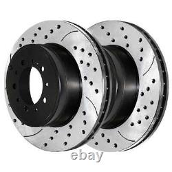 Front & Rear Drilled Slotted Brake Rotors Black & Pads for Toyota Tundra 5.7L