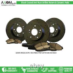 (Front & Rear Kit) Black Anti-Rust Drilled -4 Brake Rotors -8 Ceramic Brake Pads