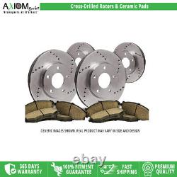 (Front-Rear Kit)Premium Cross Drilled-4 Disc Brake Rotors 8 Ceramic Brake Pads