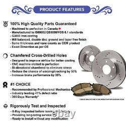 (Front-Rear Kit)Premium Cross Drilled-4 Disc Brake Rotors -8 Semi-Met. Brake Pad