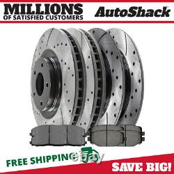 Front and Rear Drilled and Slotted Brake Rotors & Pads for Dodge Grand Caravan