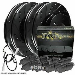 Hart Brakes Front Rear Black Drilled/Slotted Brake Rotors + Ceramic Brake Pads