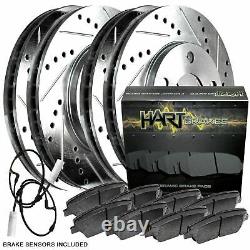 Hart Brakes Front Rear Silver Drilled/Slotted Brake Rotors + Ceramic Brake Pads