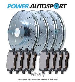 (front + Rear) Power Drilled Slotted Plated Brake Rotors + Ceramic Pads 56582pk