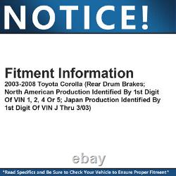 Disques avant Tambours arrière + Plaquettes et Garnitures pour Toyota Corolla 2003 2004 2008